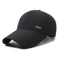 Black outdoor mesh baseball cap with long brim and fashion metal emblem detail - Adjustable / Black