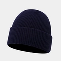 Detail of navy blue ribbed knit beanie featuring a thick cuffed edge for winter warmth - One Size / Navy Blue