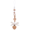 Handmade silicone and wood baby pacifier clip with beige bow and heart detail - White Pacifier Chain