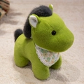 Cute green plush pony toy with floral bib and black mane for kids keychain - Green