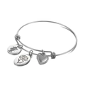 Adjustable silver bangle featuring engraved floral, heart, and girl silhouette charms - Steel Color January (KB158042-Z)