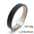 Bracelet pour homme en cuir tressé bleu avec fermoir en métal brossé, 215x15mm, 32g - Style A Cuir Noir (KB146901-KLHQ) / Noir