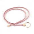 Pink braided faux leather waist rope with gold alloy buckle and metal caps for dresses - Pink