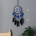 Blauer und schwarzer Evil Eye Traumfänger mit Federn und Perlen, Größe 20cm x 33cm - Ms9413b / Wie abgebildet