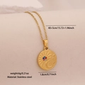 Gold stainless steel star and moon pendant necklace with colorful zirconia accents - Round Sun Moon Style (6#)