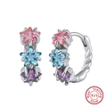 S925 Sterling silver hoop earrings featuring pink blue and purple star shaped zircons - EQE117-Silver Colorful Stars