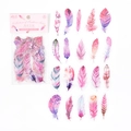 Watercolour PET feather stickers set with 40 dreamlike pink and blue pieces for journaling - Twilight Star Feather