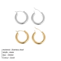 Polished stainless steel hoop earrings set in gold and silver, 24mm diameter size - 24MM Round Hoop (YE35956) / Stainless Steel Silver
