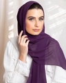 Solid deep purple pearl chiffon long hijab wrap with elegant drape for women - Dark Violet