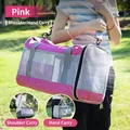 Pink and gray breathable pet carrier bag with shoulder strap for cats and small dogs - Pink