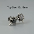 Punk star ear studs with black and clear zircons in a vintage silver finish - NO 22