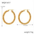 Boucles d'oreilles créoles torsadées dorées en acier titane avec référence SKU MQF1417 - F1417-Spirale Moyenne Épaisse