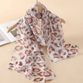 Elegant leopard print chiffon scarf in brown and pink tones for versatile styling - Pink Brown Leopard Splicing