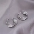 Silver twisted mesh huggie hoop earrings with woven texture for women jewelry - E-026---Platinum