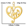 Gold stainless steel musical note heart pendant with size and weight measurements - Heart Music Note / Gold