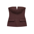 Dettaglio di un top a fascia marrone scuro con scollo a V e pattine delle tasche decor - rosso-marrone