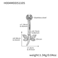 Silver stainless steel dragonfly belly button ring with zircon and size specifications - H004-Dragonfly / 1.55x11.4mm / Steel