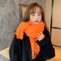 Classic orange cashmere scarf with fringe details for autumn and winter warmth - Orange