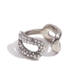 Anillo de cadena plateado minimalista con pavé de diamantes en un diseño abierto moderno - Abierto Ajustable / Color Acero