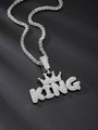 Dettaglio del ciondolo a corona KING in argento con cristalli e catena a corda intrecciata - Ciondolo in argento + catena di grano / Argento