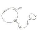 Silver celestial finger bracelet with sun moon star charms in 18K gold plated steel - Steel