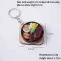 Miniature realistic Western breakfast steak platter keychain accessory with wooden base - Steak Teppanyaki - Keychain