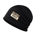 Black ribbed knit beanie for men and women with a leopard print design patch - Adjustable / Black With Leopard Patch