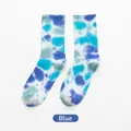 Mid-calf tie-dye cotton socks featuring a blue and light blue gradient pattern - Aquamarine
