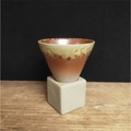 Artistic cone-shaped ceramic mug with beige and brown gradient glaze on a cube base - 200ml / Circle Pattern