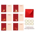 Vintage Lunar New Year card set with lion dance patterns, red envelope and gold stickers - Chinese New Year Greeting Card / With Envelope + Seal Sticker