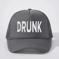 Classic grey trucker hat with white DRUNK embroidery and breathable mesh back - One Size / Dark Gray