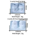 DIY light blue silicone cat and bulldog mold set with precise size dimensions - 2-Cavity Cat Silicone Mold