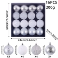 16-piece set of 6cm silver and white Christmas tree balls with varied textures and patterns - Silver Style
