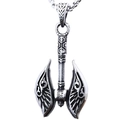 Vintage punk style stainless steel Viking axe pendant necklace for men with wing details - Double-Headed Axe Pendant - No Chain (B1226)