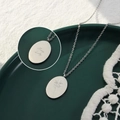 Oval silver titanium steel necklace with flower engraving and Mary Lily text - May Flower(P1151) / 40cm+5cm / Steel