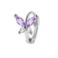 Silver butterfly hoop earring featuring purple marquise crystals and clear zircon accents - #28 Purple Butterfly Style