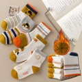 Thickened children socks with cartoon horse pattern and colorful stripes in white - Thickened Terry [Horse]