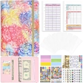 A6 PU leather budget binder set with mandala pattern and multi-color zipper envelopes - Vibrant Pink