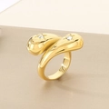 Detailed view of 18K gold plated ring featuring double drop motifs and star-cut stones - 16mm Gold Double Head Star Inlaid Style (KR111167-K)