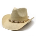 Sombrero vaquero clásico de paja con banda decorativa de conchas y cuentas étnicas - M(56-58cm) / Beige