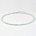 Pale green jade beaded necklace with silver lobster clasp and adjustable extension chain - Jade
