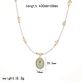 Detail of rose relief pendant with pearl border and measurements for jewelry length - Blue Rose Style (TN3536-BL)