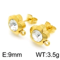 Gold flower stud earrings with crystal center and small hanging loop, 9mm size - Gold Base White Rhinestone Style (KLJ4037-Z)