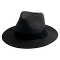 Atmungsaktiver schwarzer Fedora Strohhut für Sommer mit stilvollem Bandbesatz - M (56-58cm) / Schwarz