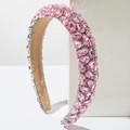 Detail of pink baroque headband with pear-cut rhinestones and soft velvet lining - Pink