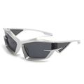 Occhiali da sole Y2K futuristici con montatura argento opaco e lenti grigio scuro - Montatura Argento Lente Grigia