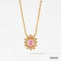 Elegante collana d'oro con ciondolo a girasole in zircone rosa e catena in acciaio inox - Oro Rosa (KDD395)
