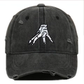 Vintage gewaschene schwarze Baseballkappe mit Handstickerei und Distressed-Rissen - Einheitsgröße / Schwarz