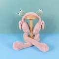 Pink plush earmuffs with cute moving green frog eyes and long soft velvet arms - One Size / Frog-Dusty Pink