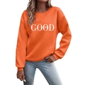 Bright orange round neck sweatshirt with Good Vibes letter print in a modern street style - S / Orange